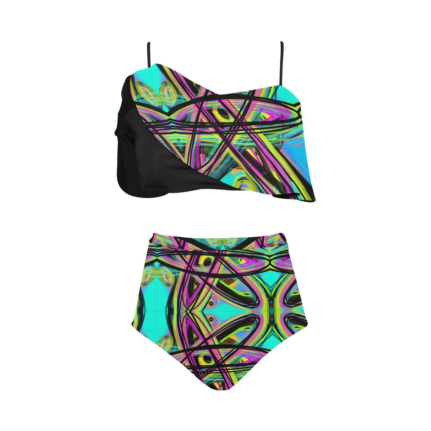 Bikini-Set mit Volant und hoher Taille
