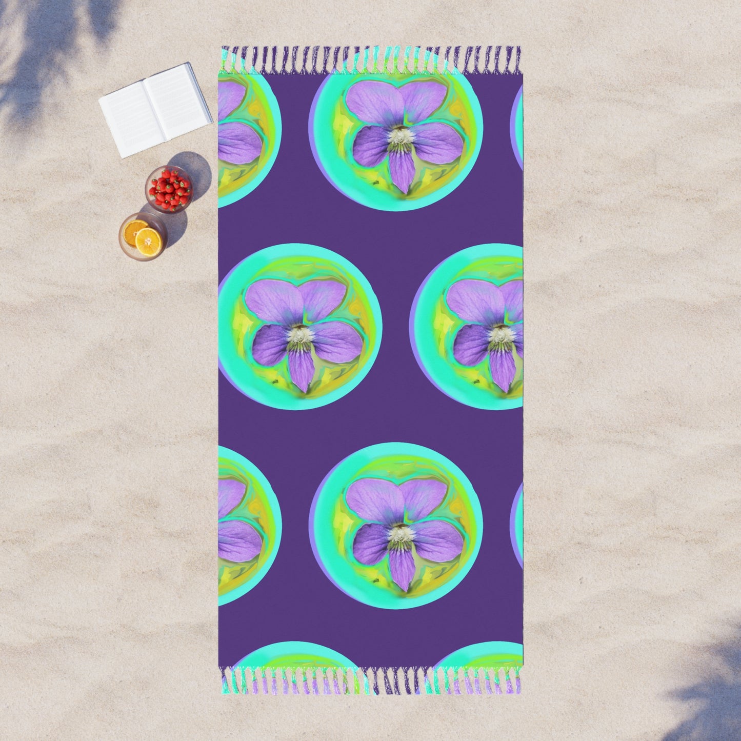 Boho Floral Beach Towel - Vibrant Violet Design for Relaxation & Travel