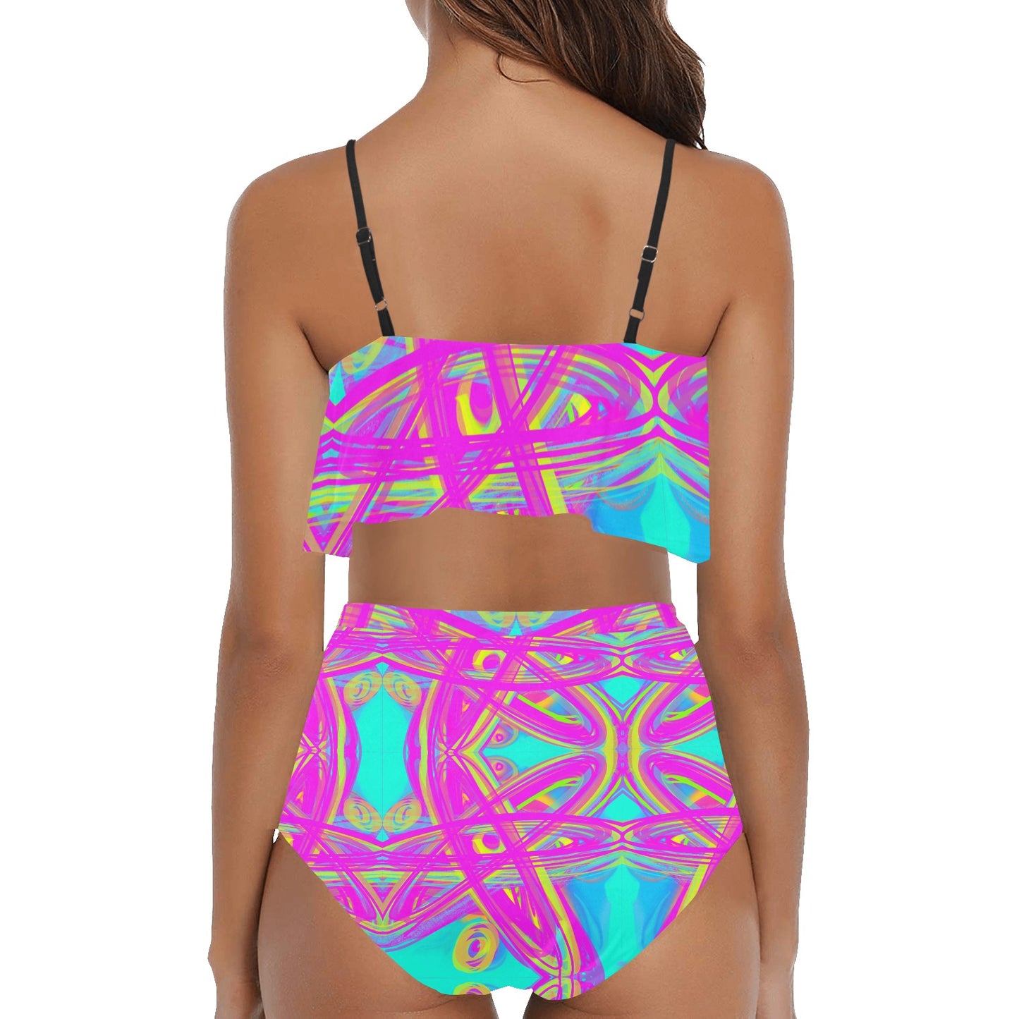 Bikini-Set mit Volant und hoher Taille