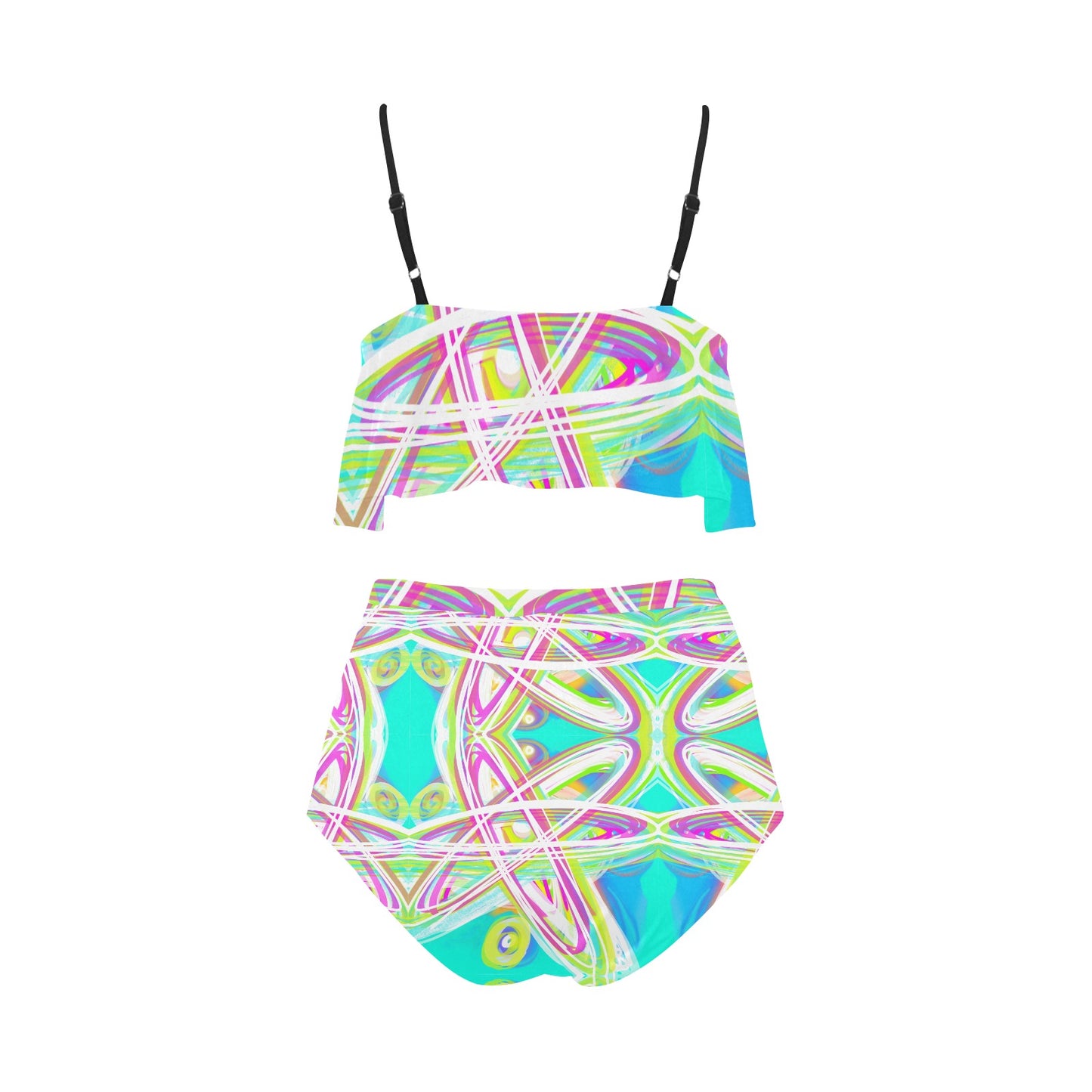 Bikini-Set mit Volant und hoher Taille