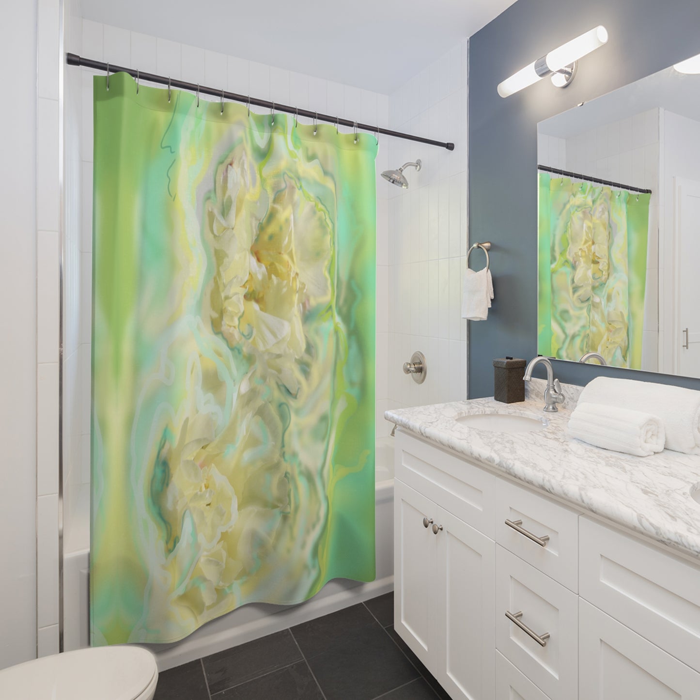 Abstract Floral Shower Curtain - Vibrant Green Design for Relaxing Bathrooms
