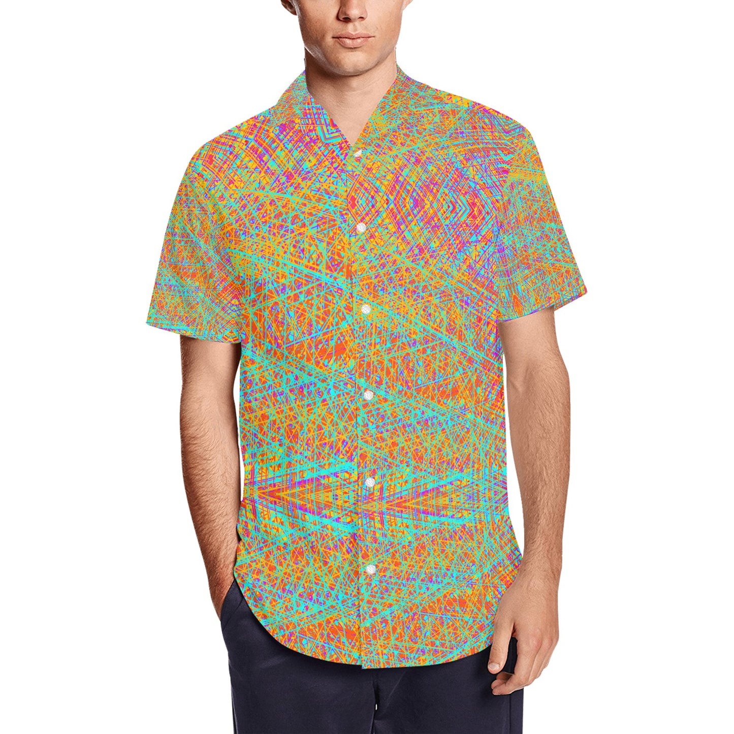 Men's Short Sleeve Shirt With Lapel Collar