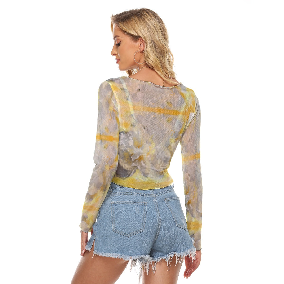 Mesh-Langarm-T-Shirt für Damen