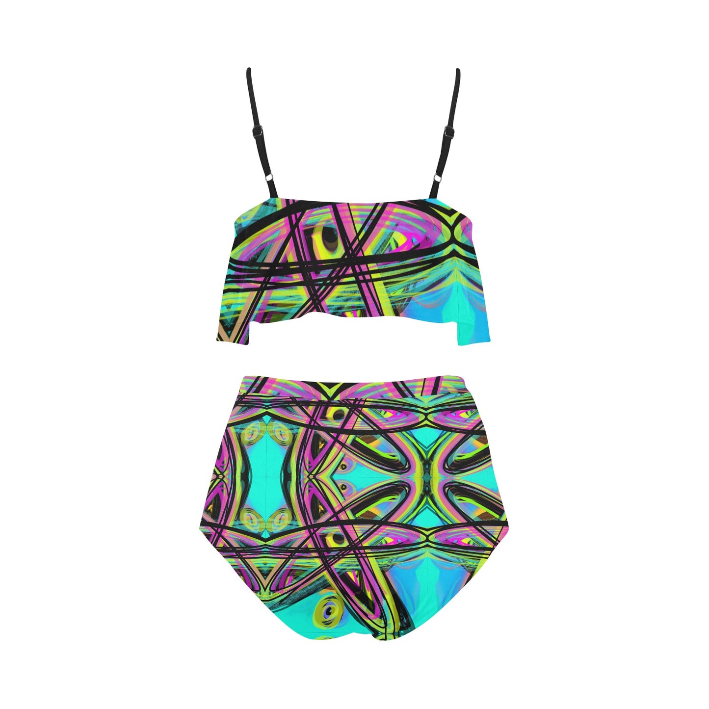Bikini-Set mit Volant und hoher Taille