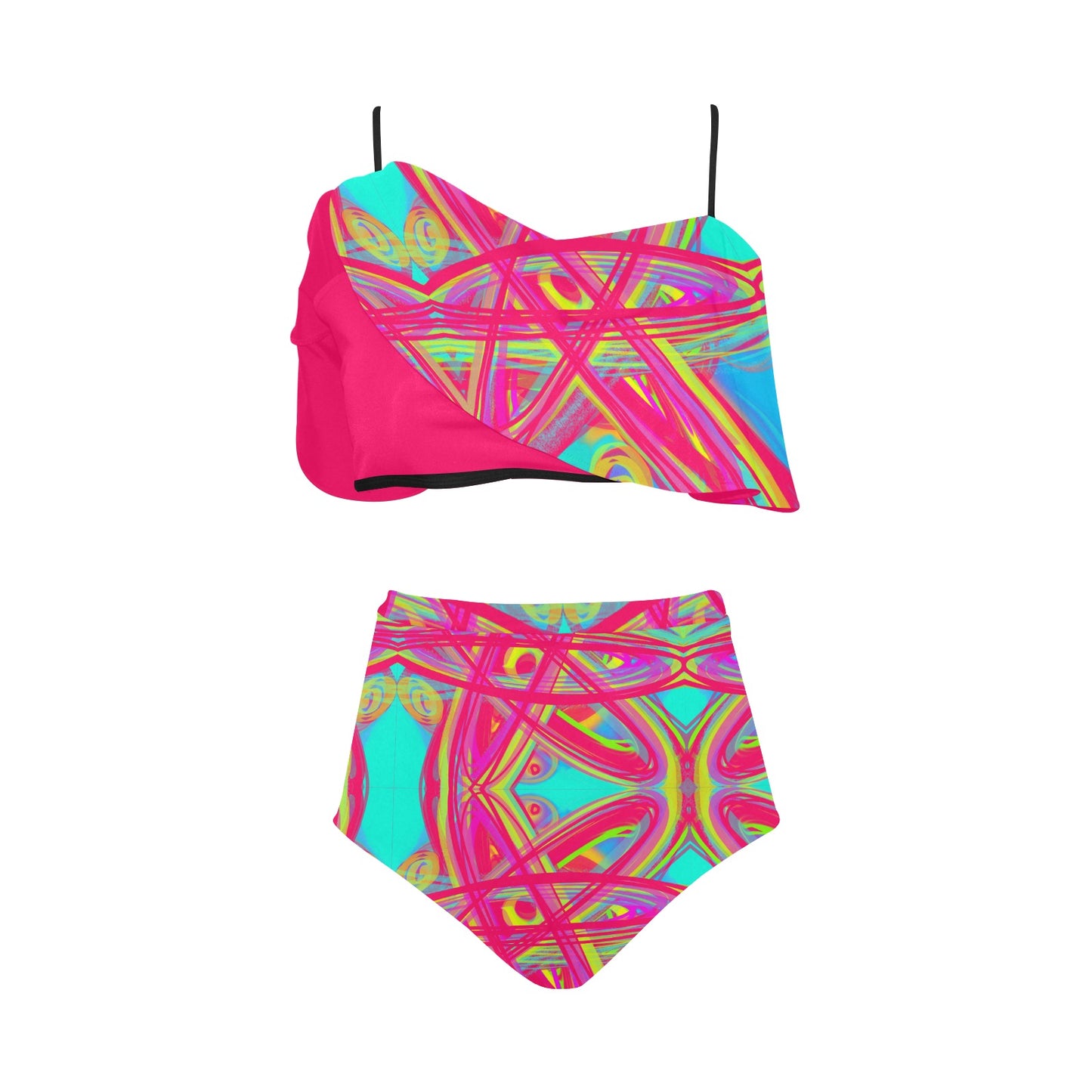 Bikini-Set mit Volant und hoher Taille
