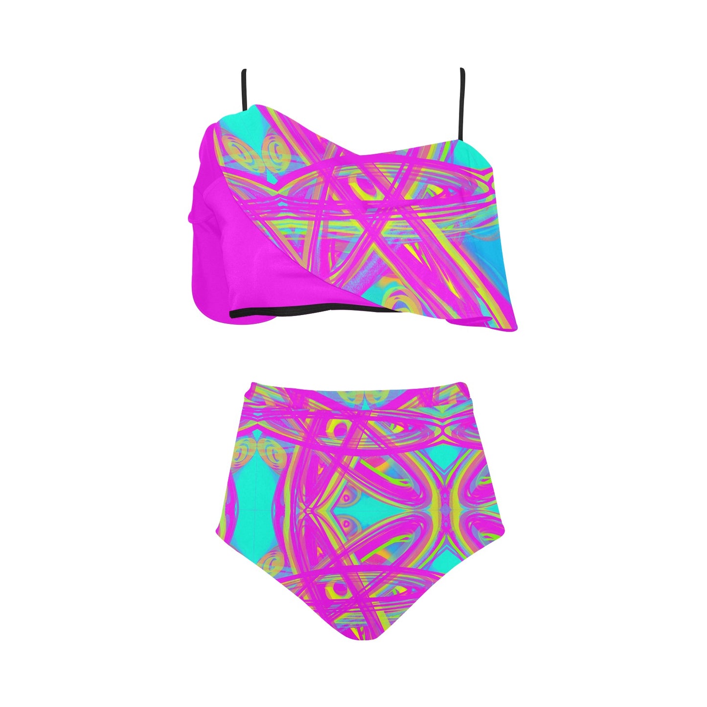 Bikini-Set mit Volant und hoher Taille