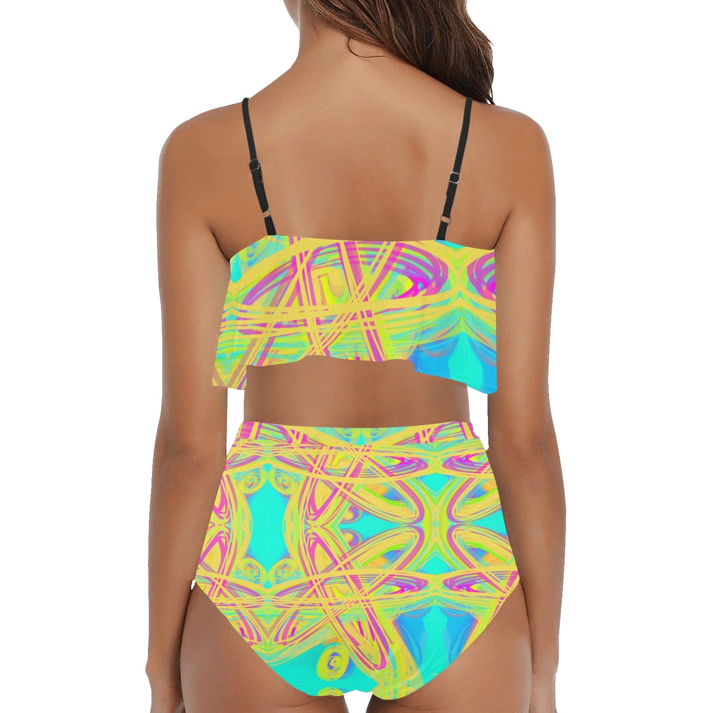 Bikini-Set mit Volant und hoher Taille