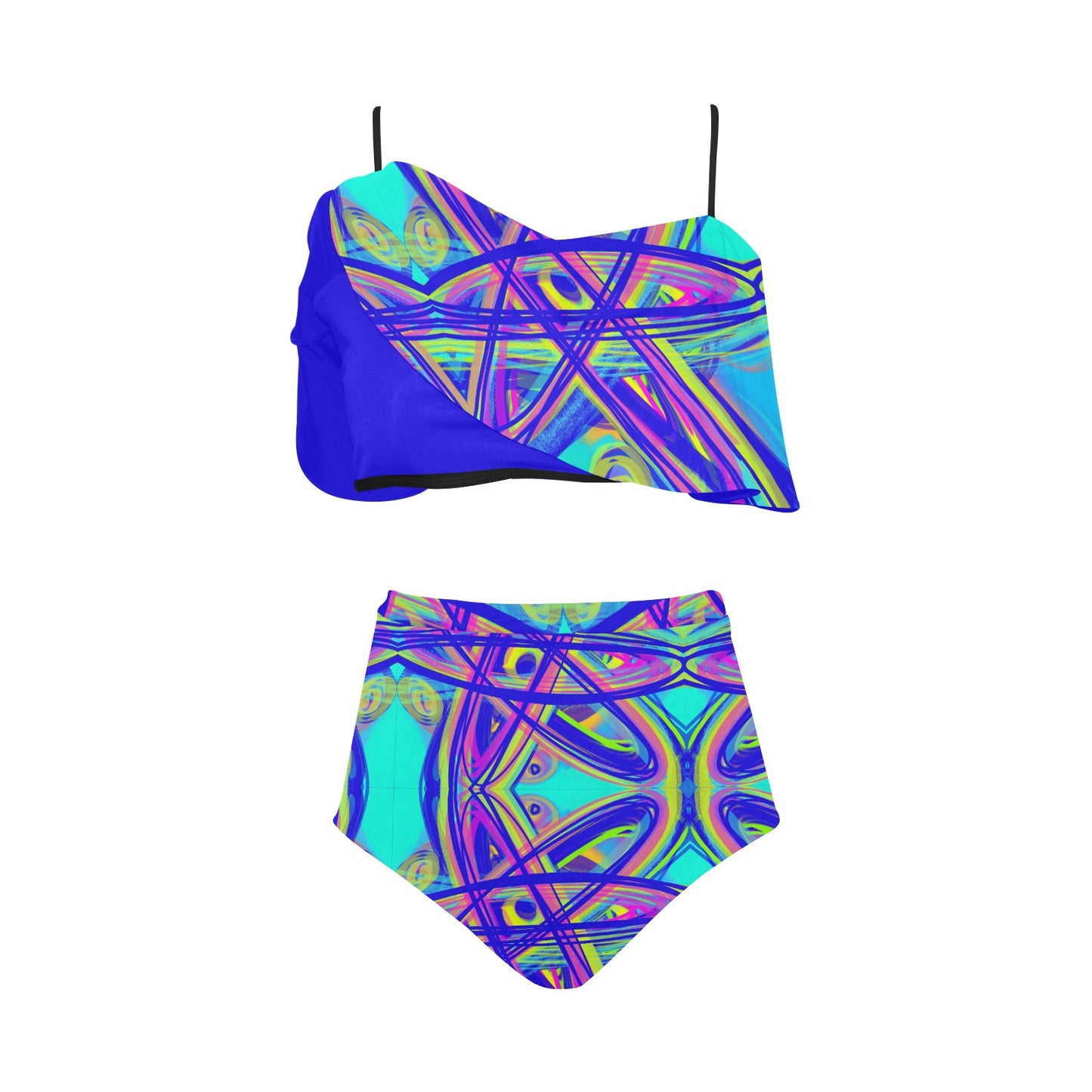 Bikini-Set mit Volant und hoher Taille
