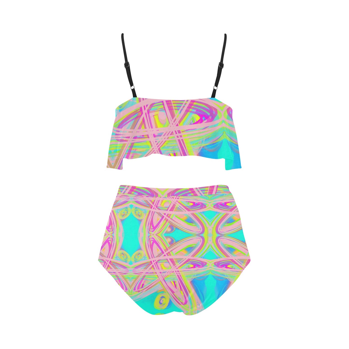 Bikini-Set mit Volant und hoher Taille