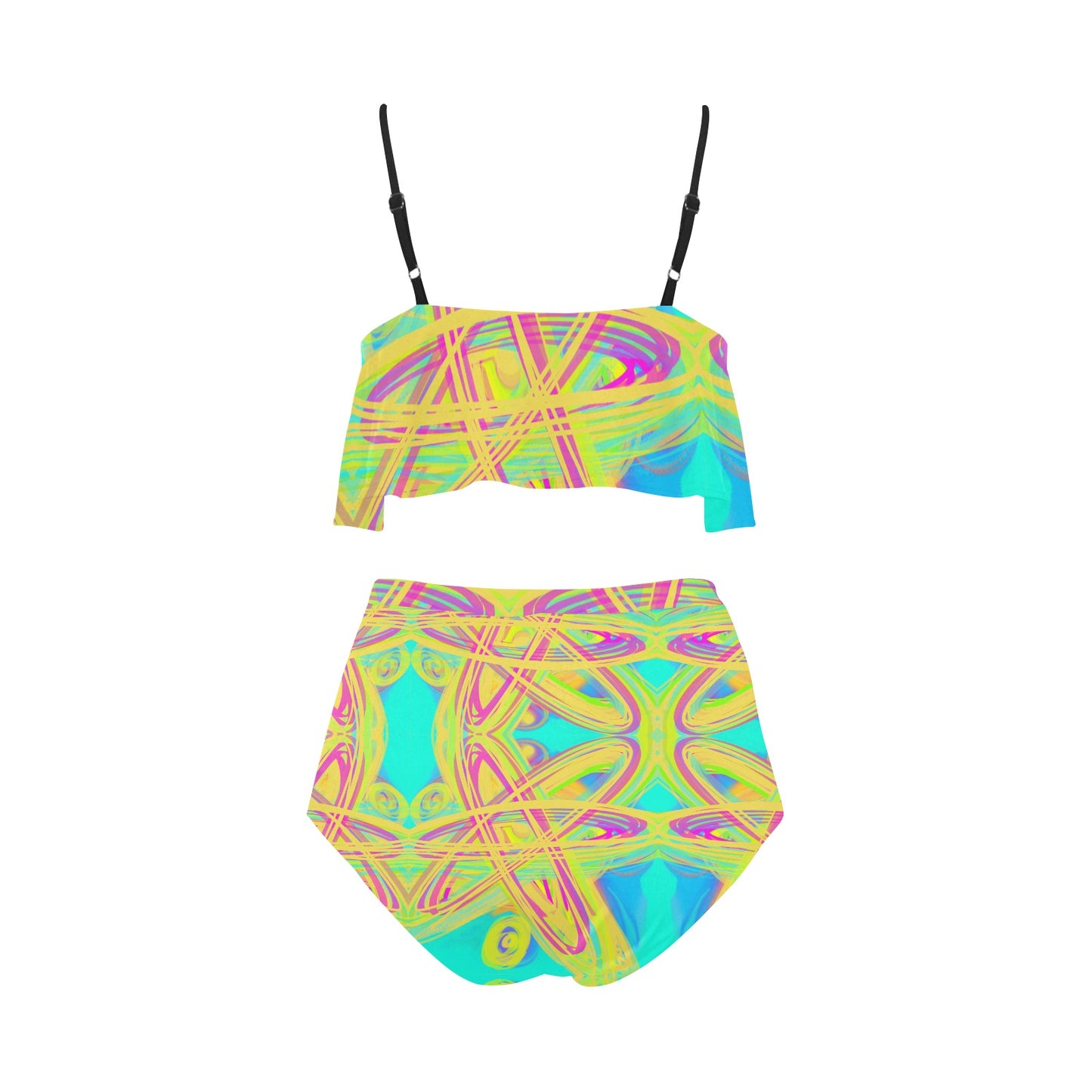 Bikini-Set mit Volant und hoher Taille
