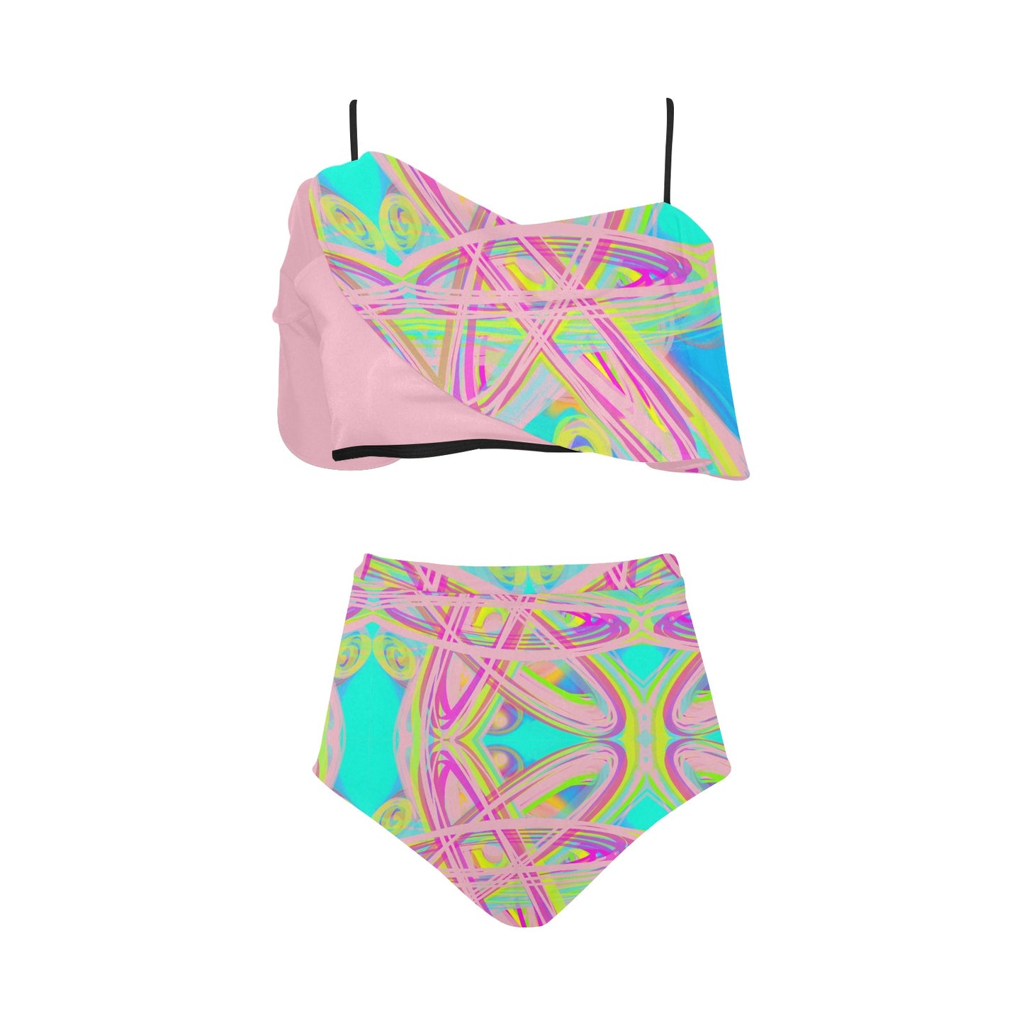 Bikini-Set mit Volant und hoher Taille