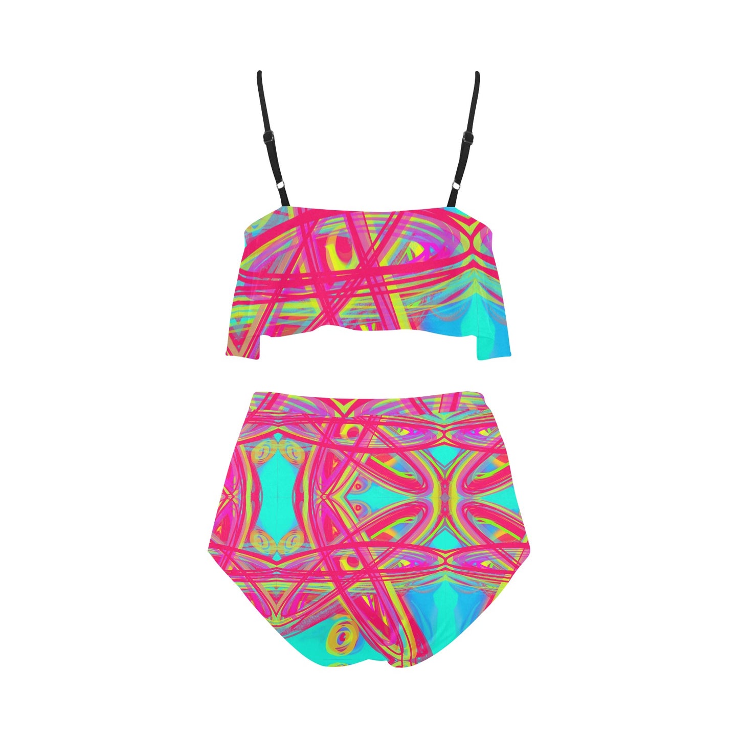 Bikini-Set mit Volant und hoher Taille