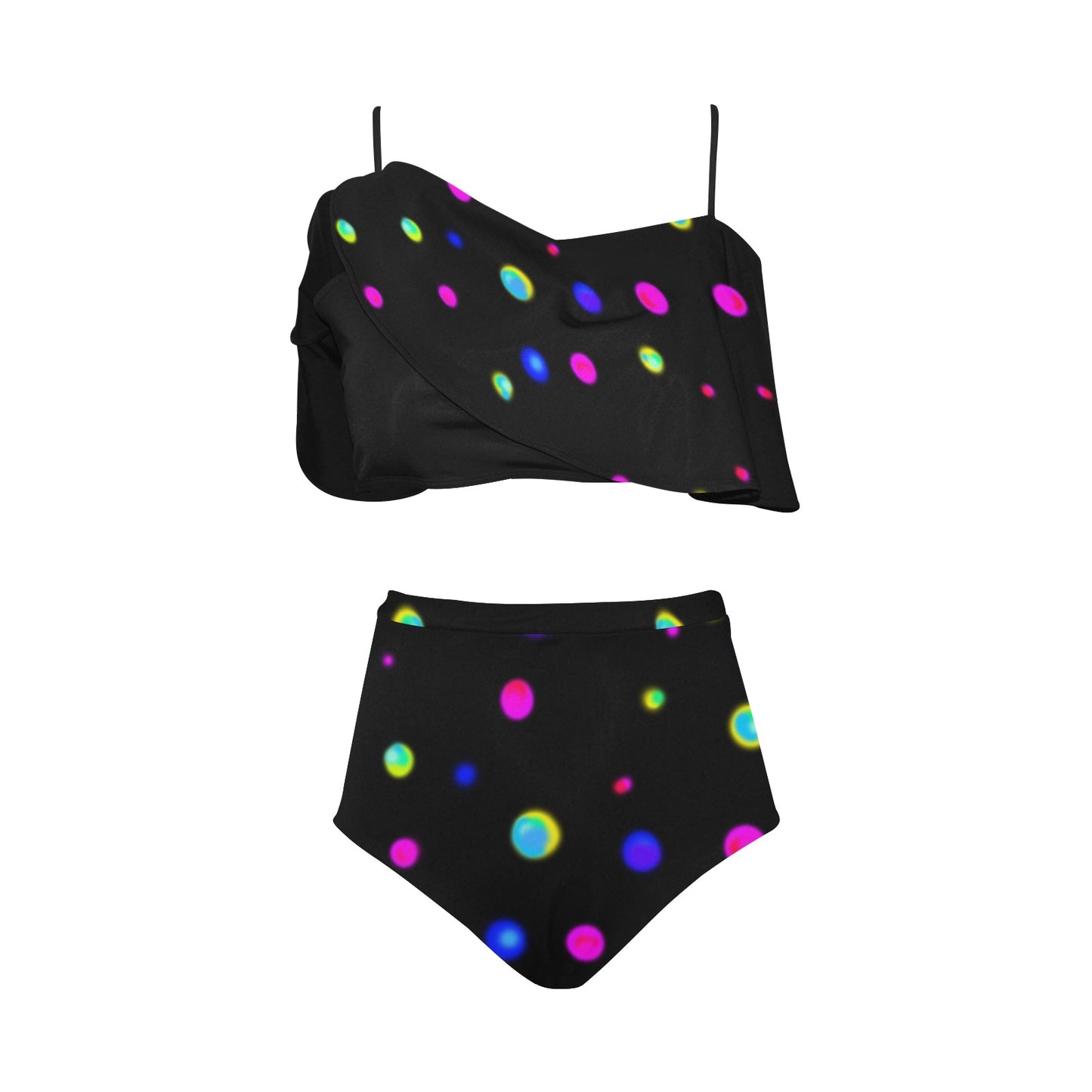 Bikini-Set mit Volant und hoher Taille