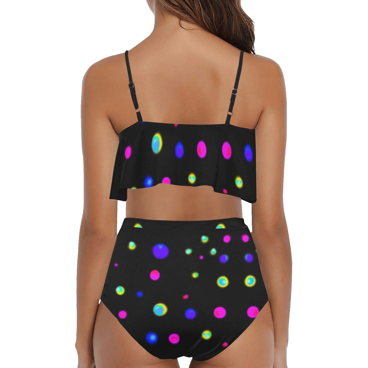 Bikini-Set mit Volant und hoher Taille