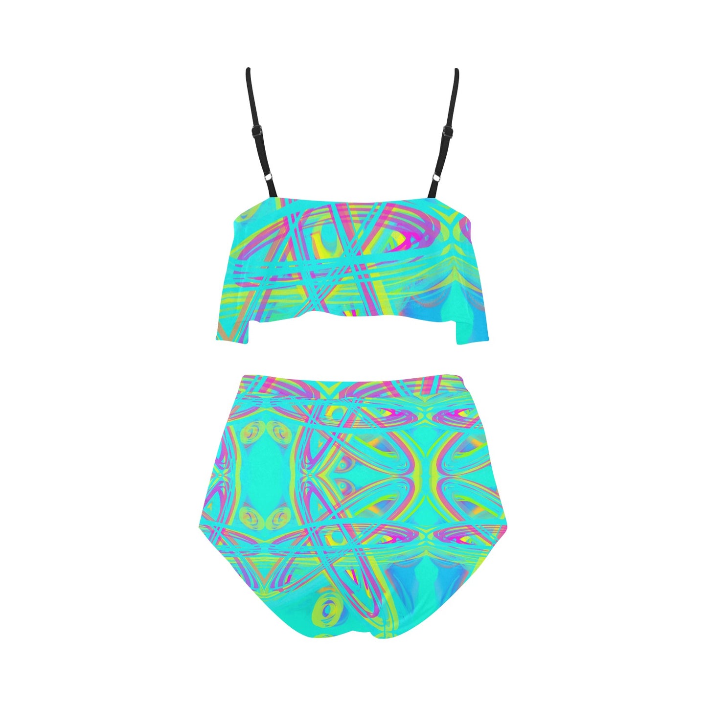 Bikini-Set mit Volant und hoher Taille
