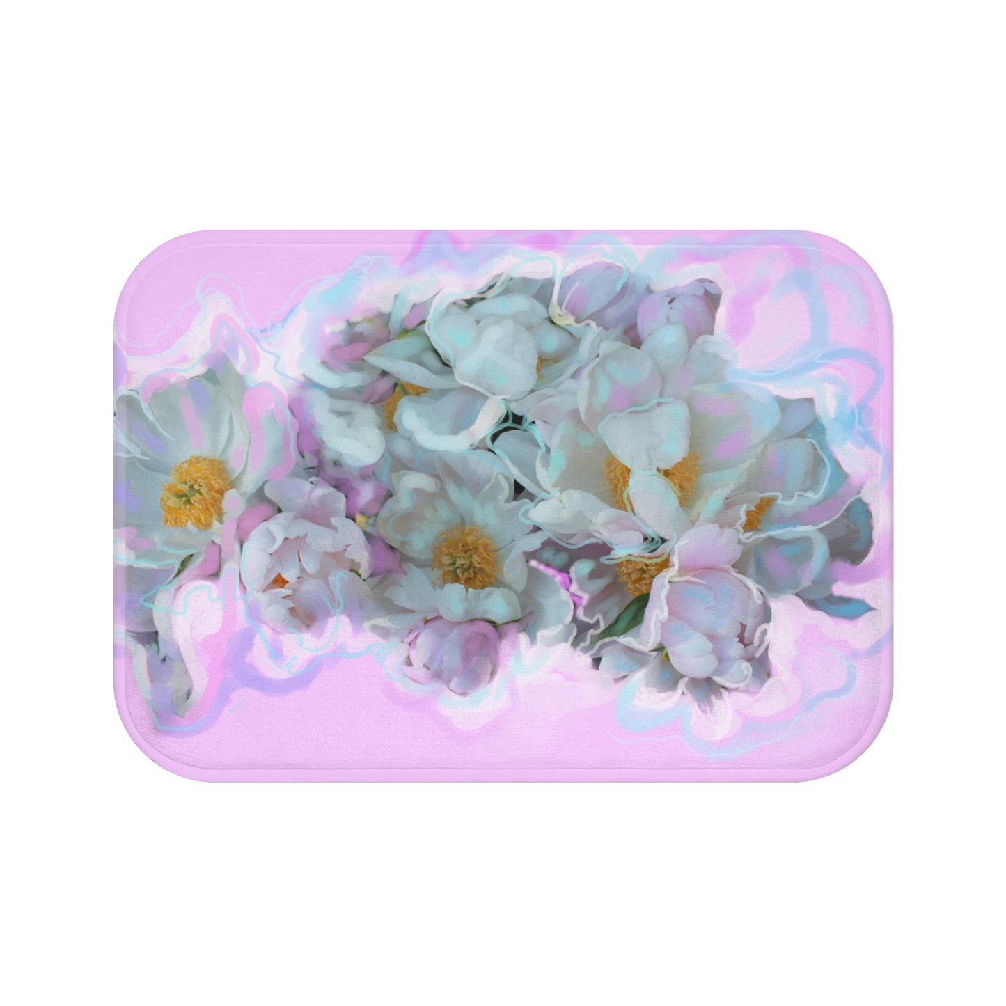 Badematte mit pastellfarbenen Blumenmotiven – weiche und gemütliche Badezimmerdekoration