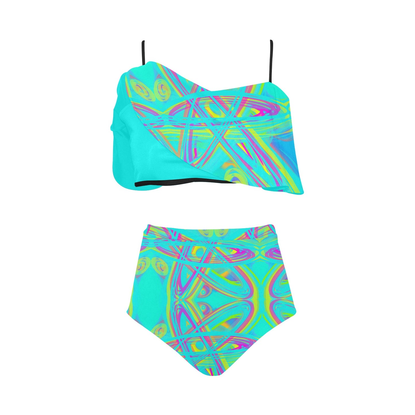Bikini-Set mit Volant und hoher Taille