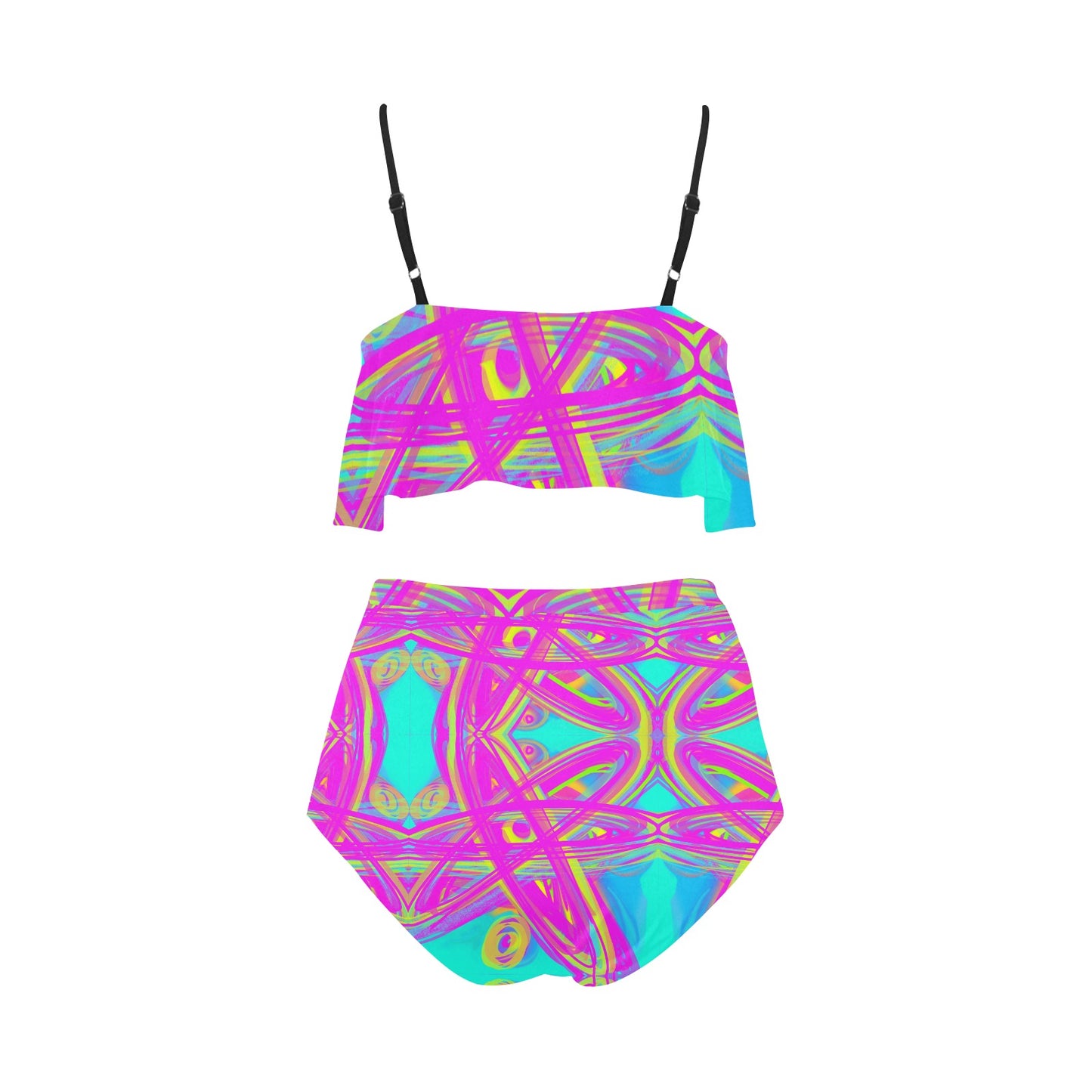 Bikini-Set mit Volant und hoher Taille
