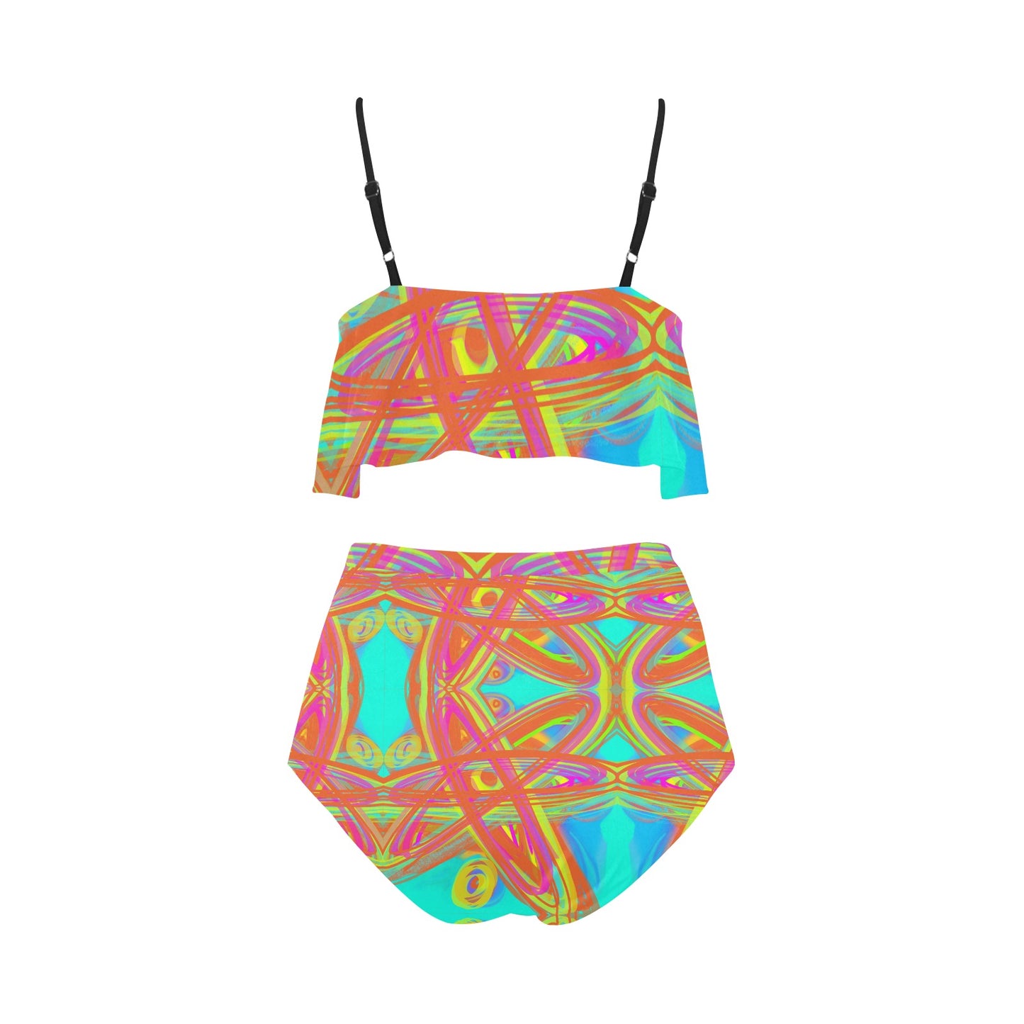Bikini-Set mit Volant und hoher Taille