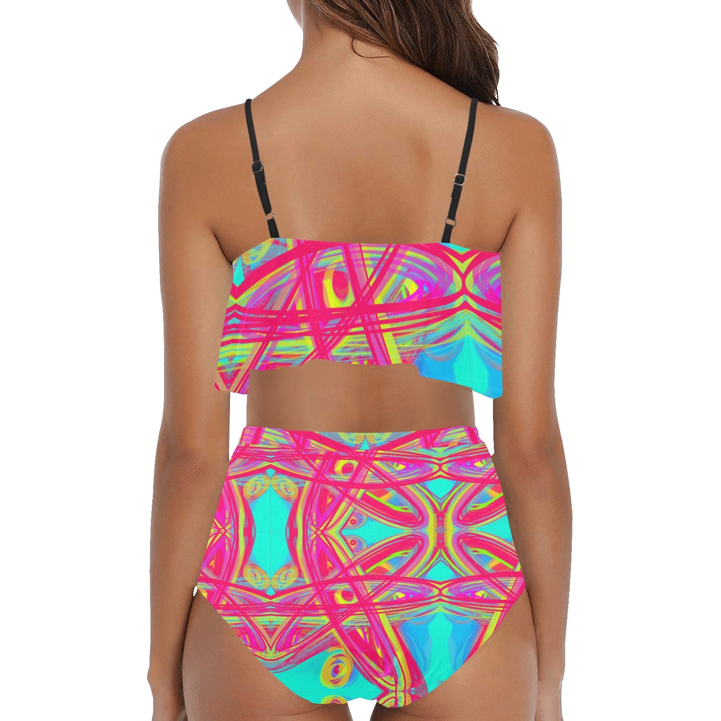 Bikini-Set mit Volant und hoher Taille