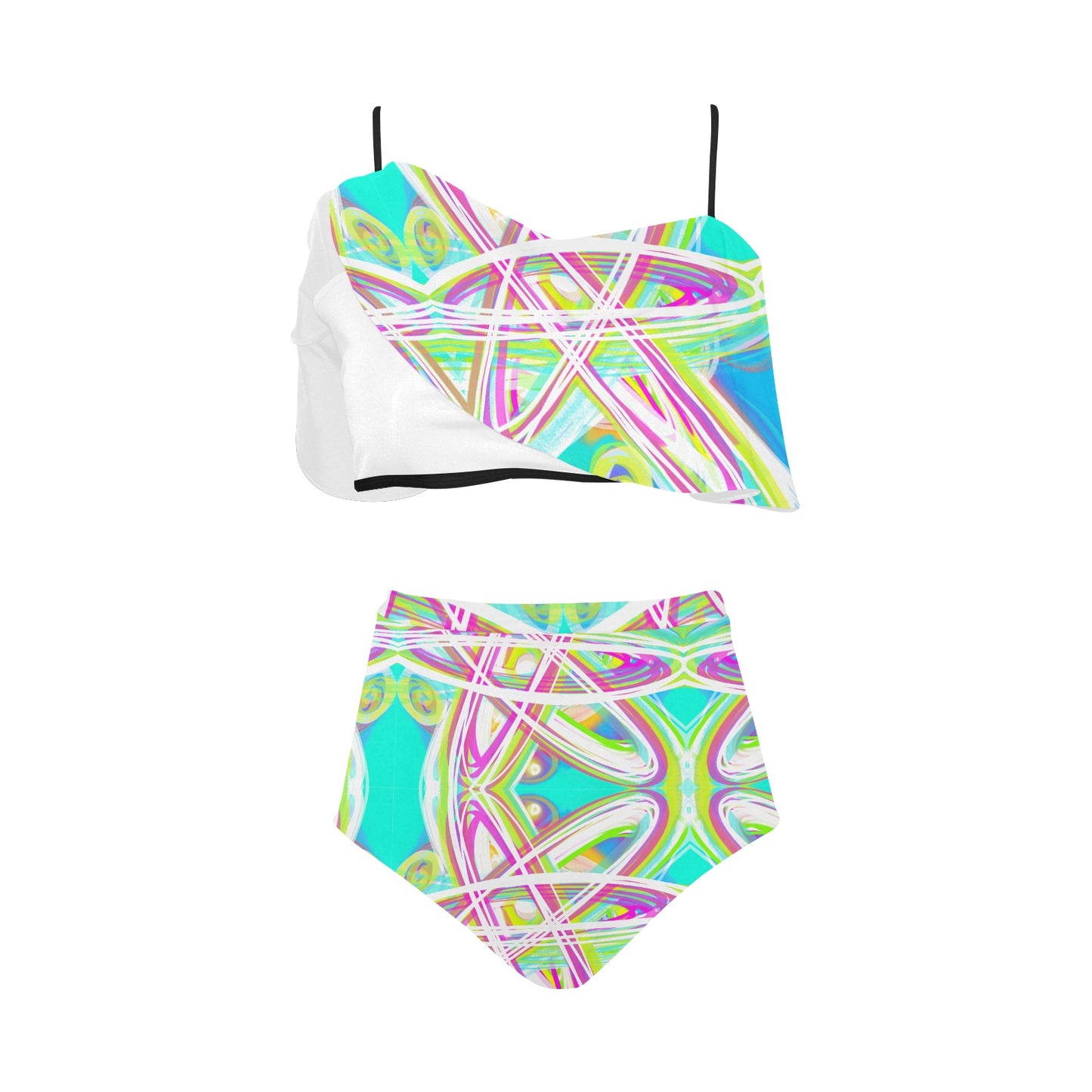 Bikini-Set mit Volant und hoher Taille