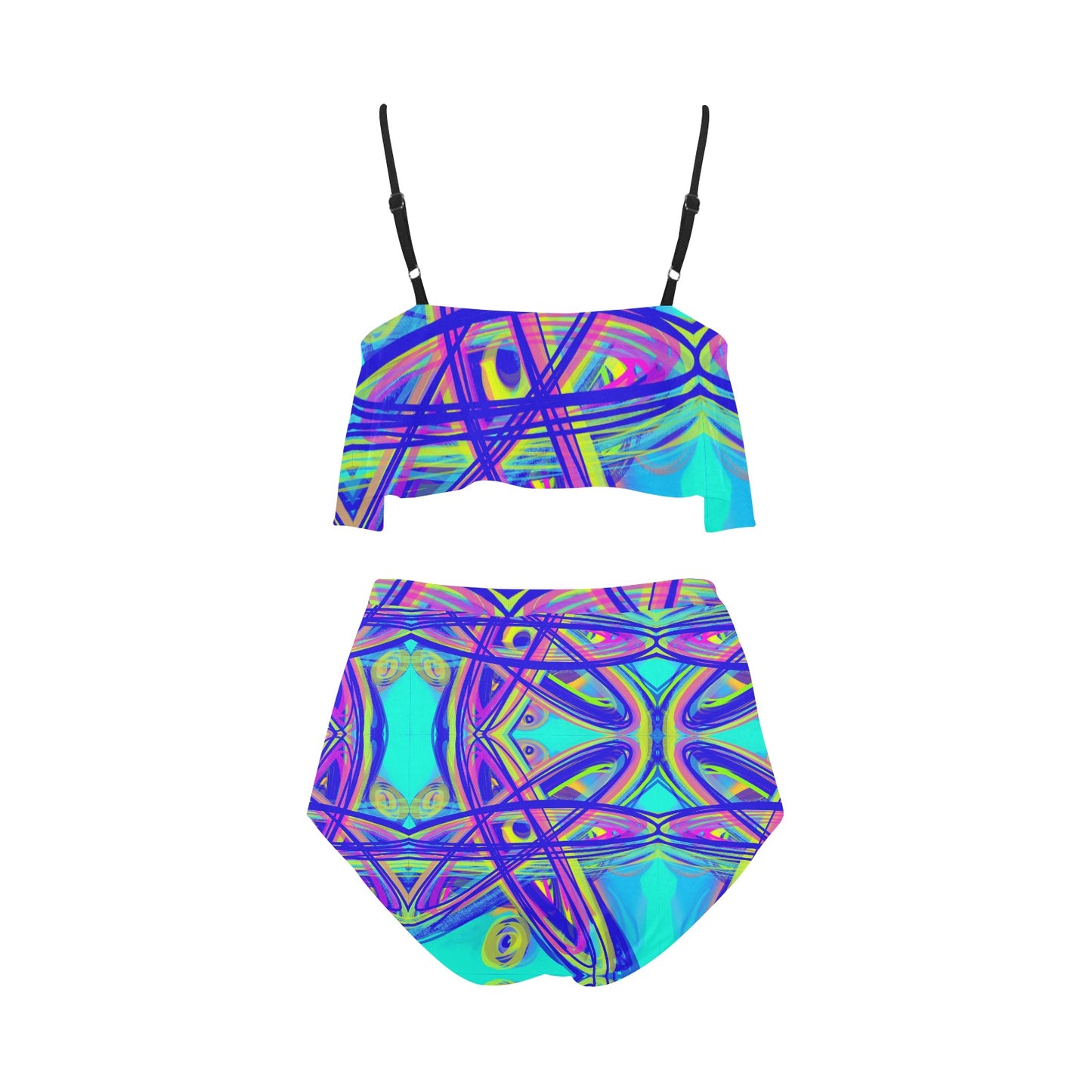 Bikini-Set mit Volant und hoher Taille