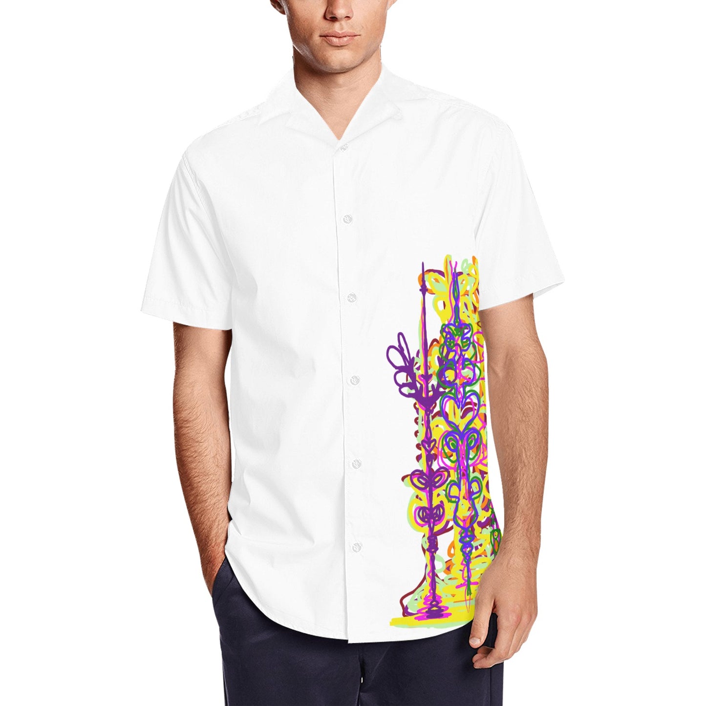 Men's Short Sleeve Shirt With Lapel Collar