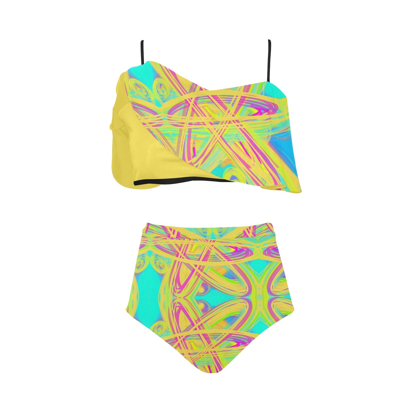 Bikini-Set mit Volant und hoher Taille