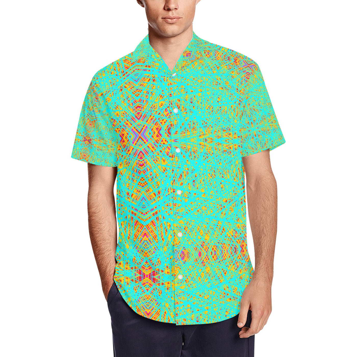 Men's Short Sleeve Shirt With Lapel Collar