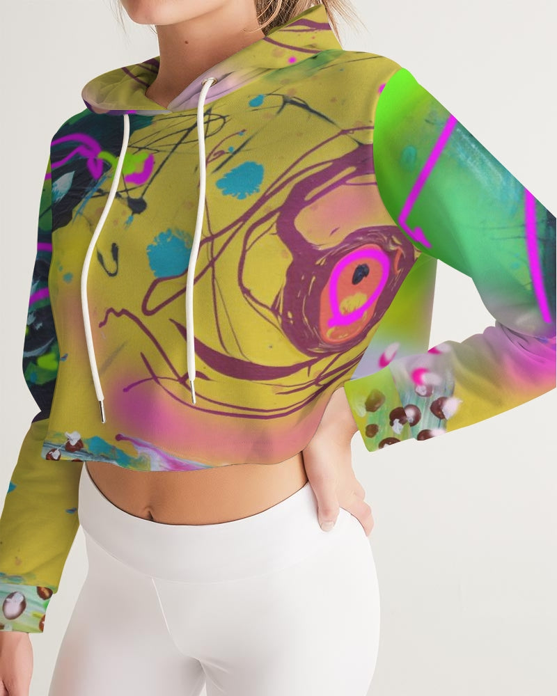 Abstract Yellow Women's Cropped Hoodie