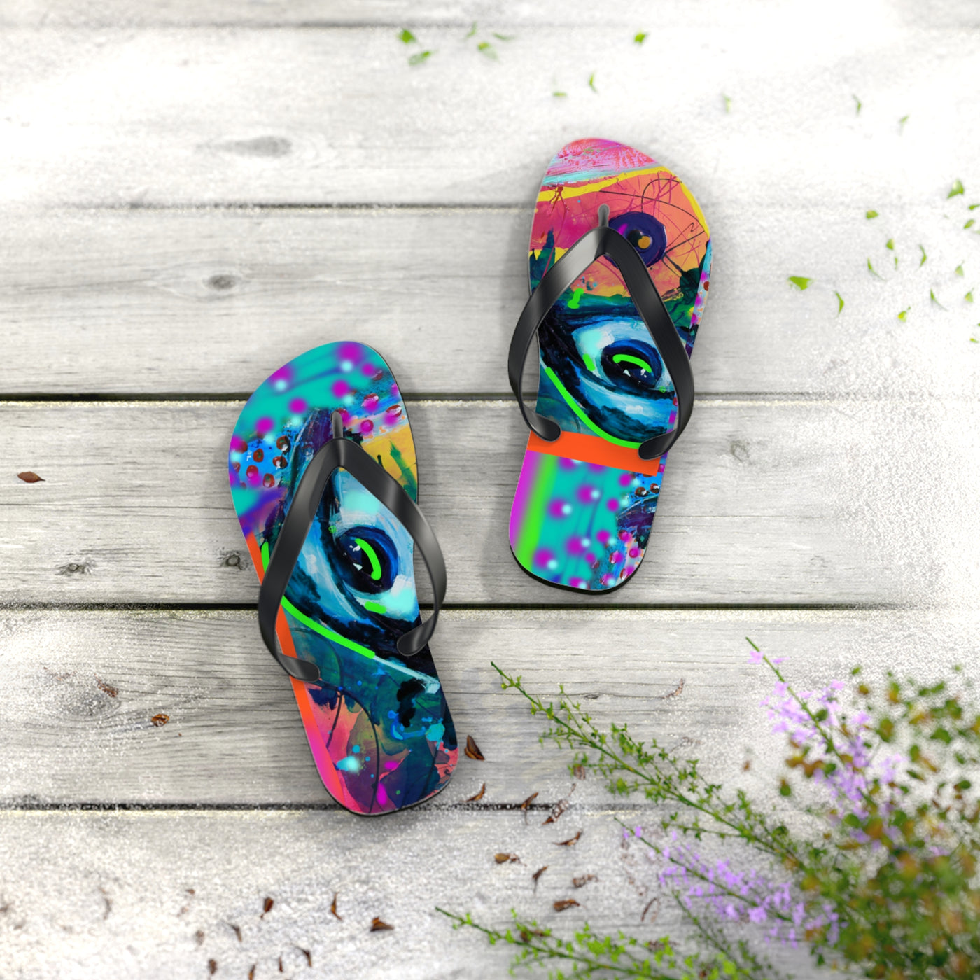 Vibrant Artistic Flip Flops - Colorful Summer Footwear