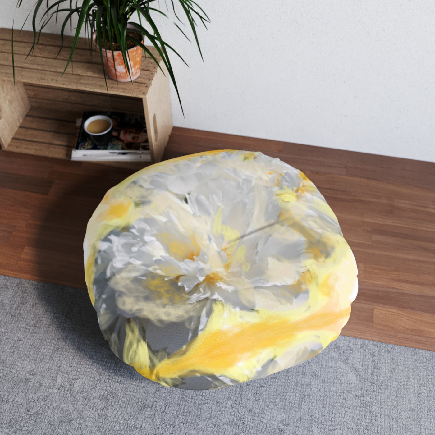 Floral Tufted Floor Pillow - Cozy Round Cushion for Home Decor