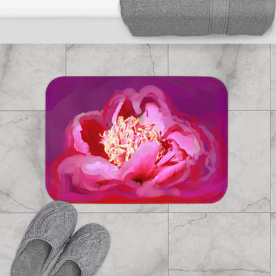 Floral Elegance Bath Mat - Vibrant Pink Peony Design for a Luxurious Bathroom Upgrade
