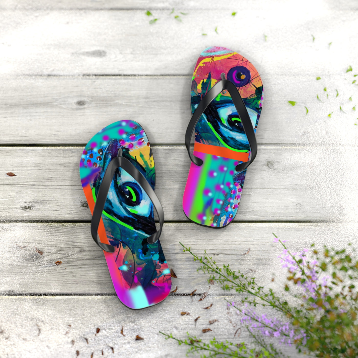 Vibrant Artistic Flip Flops - Colorful Summer Footwear