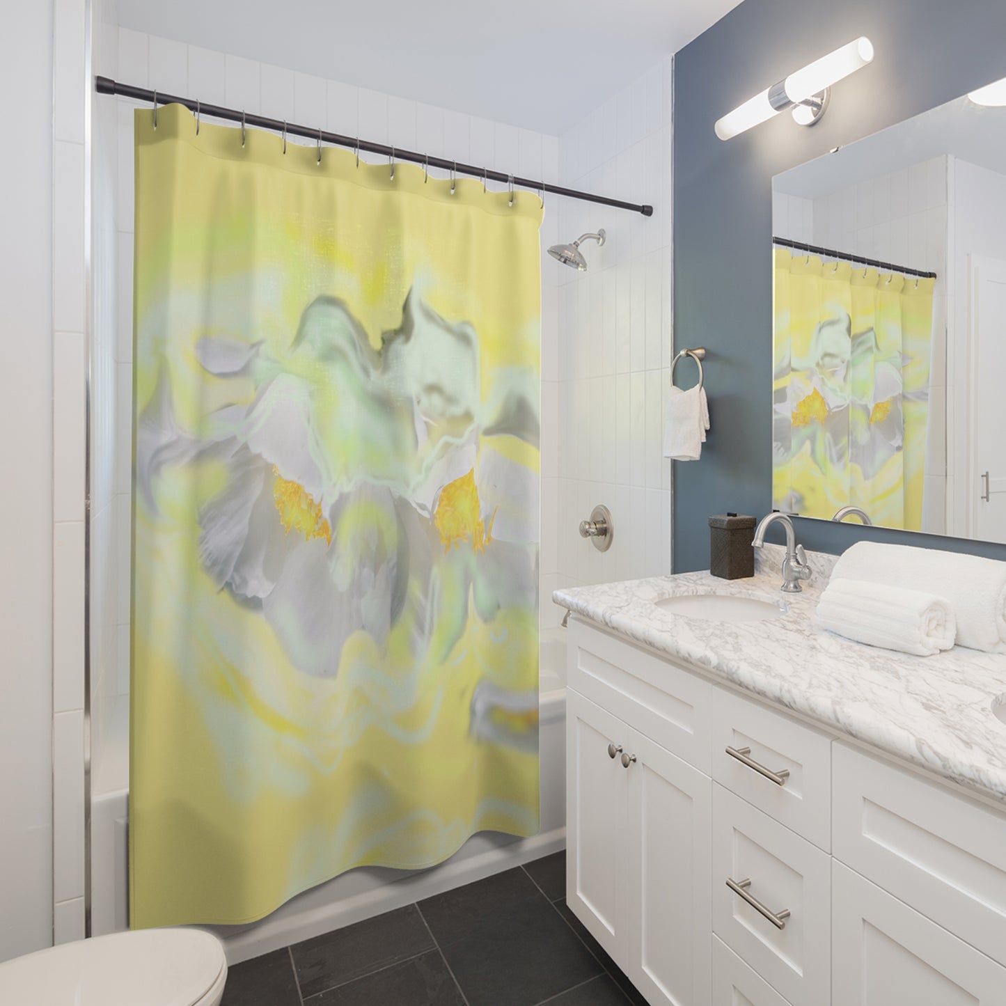 Soft Floral Shower Curtain - Yellow Floral Design for Bright Bathrooms