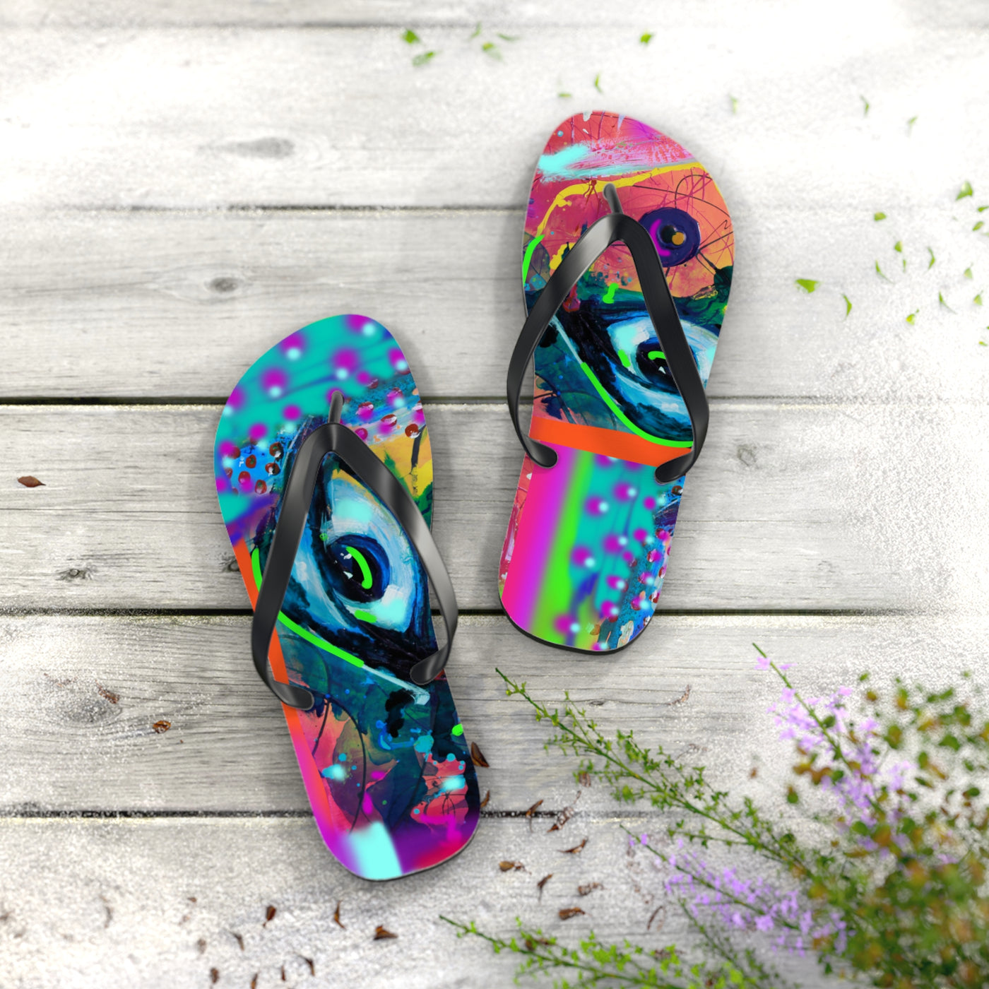 Vibrant Artistic Flip Flops - Colorful Summer Footwear