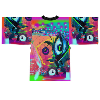 Vibrant Long Sleeve Kimono Robe - Colorful Art Design for Relaxation and Self-Care