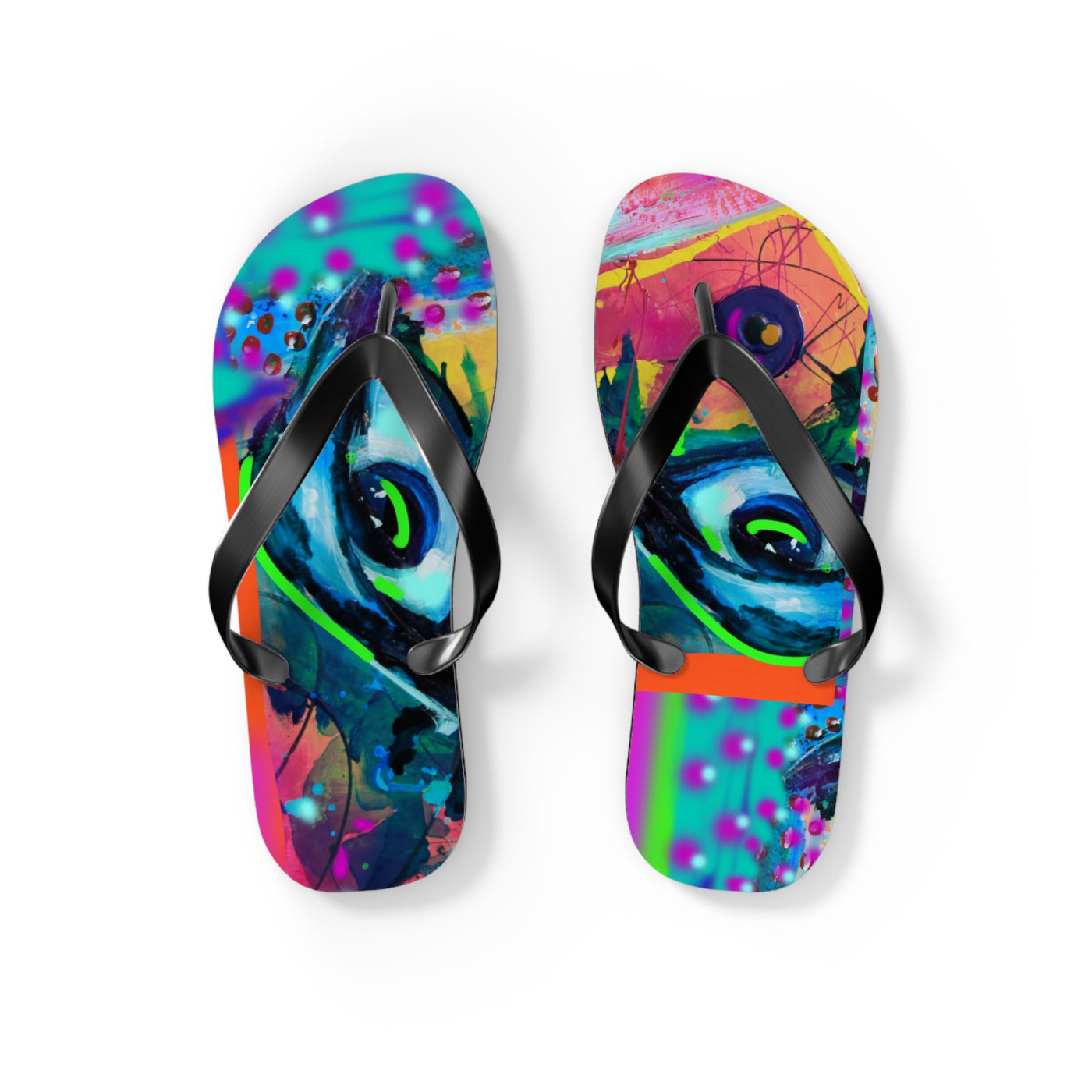 Vibrant Artistic Flip Flops - Colorful Summer Footwear