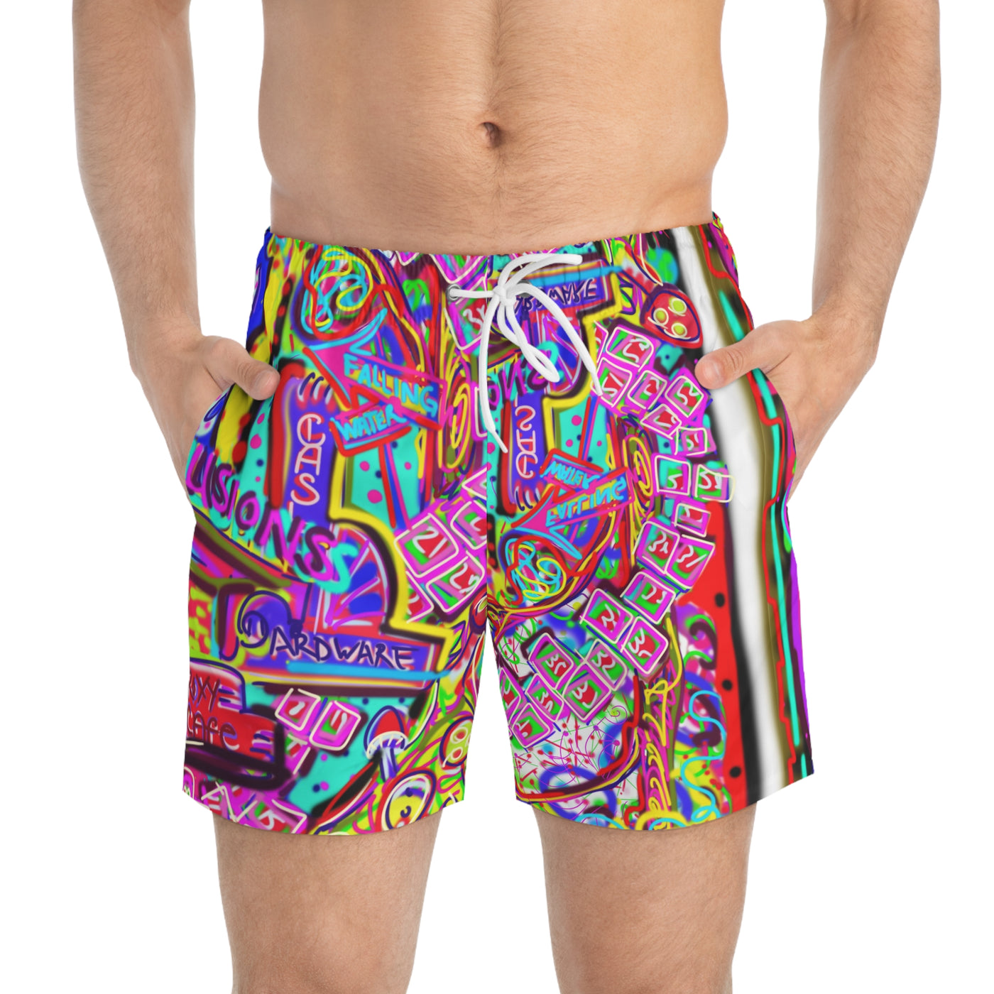 Vibrant Illusions Swim Trunks - Colorful Beachwear for Fun in the Sun