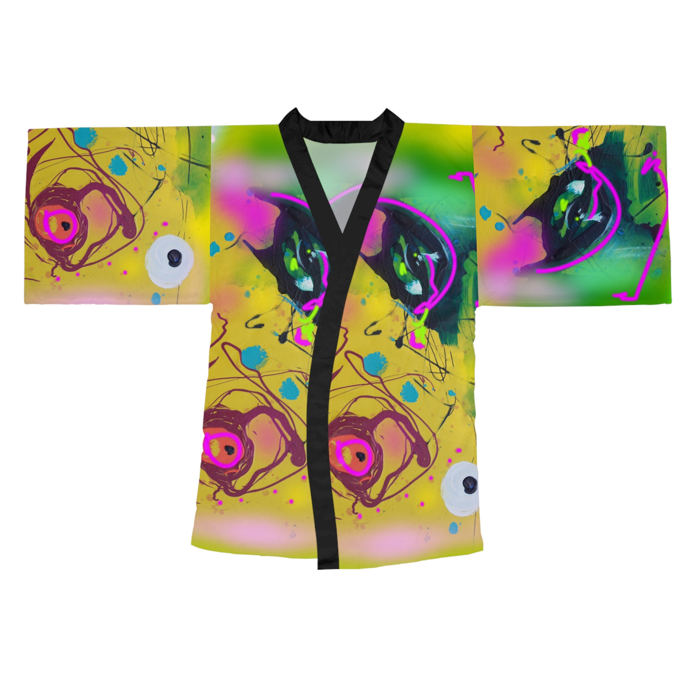 Vibrant Artistic Long Sleeve Kimono Robe - Colorful Abstract Design for Relaxation & Style
