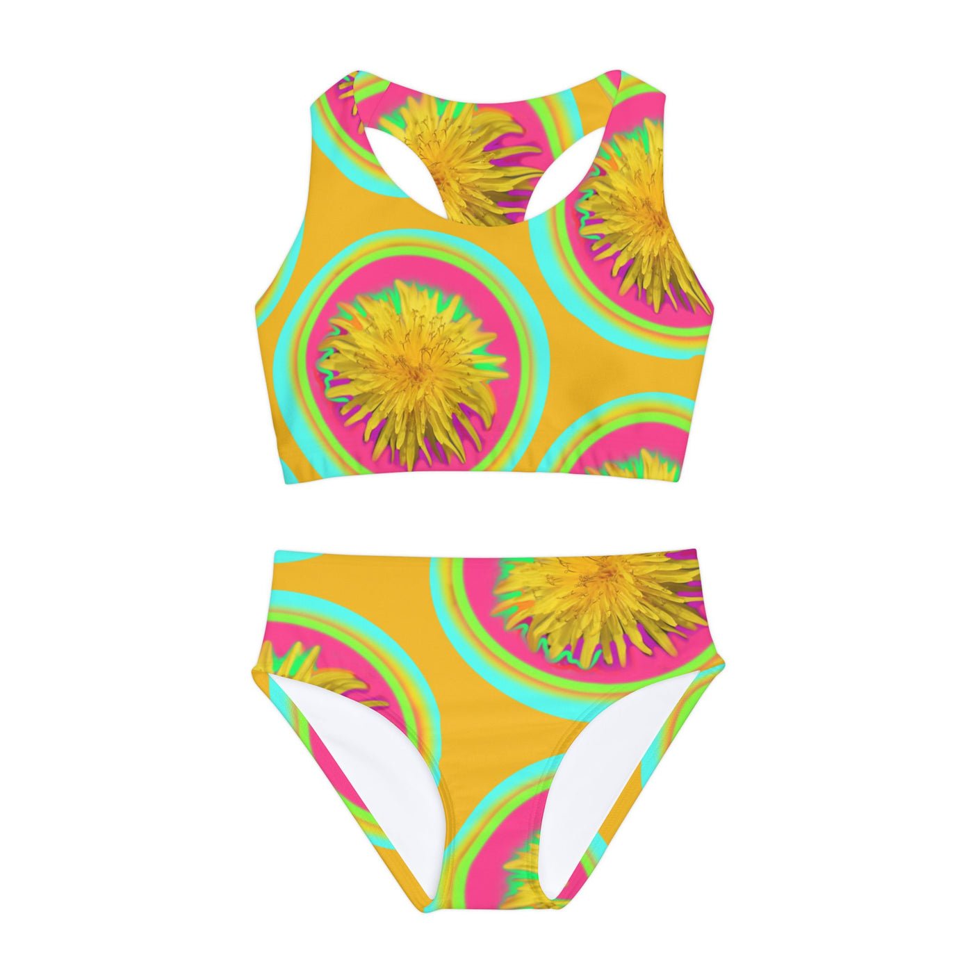 Girls Dandelion Print Two Piece Swimsuit - Bright Summer Swimsuit for Beach & Pool Days