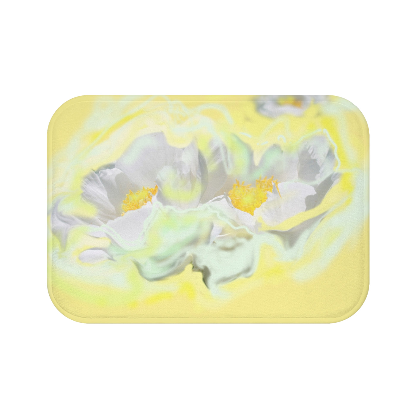 Elegante Badematte mit Blumenmuster, sanftes gelbes Blütendesign für die Inneneinrichtung