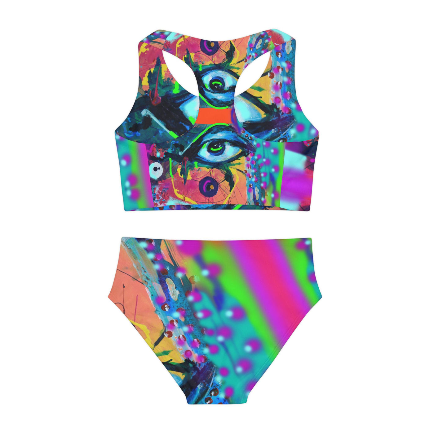 Colorful Eye-Design Girls Two Piece Swimsuit - Trendy & Fun Swimwear for Summer Adventures