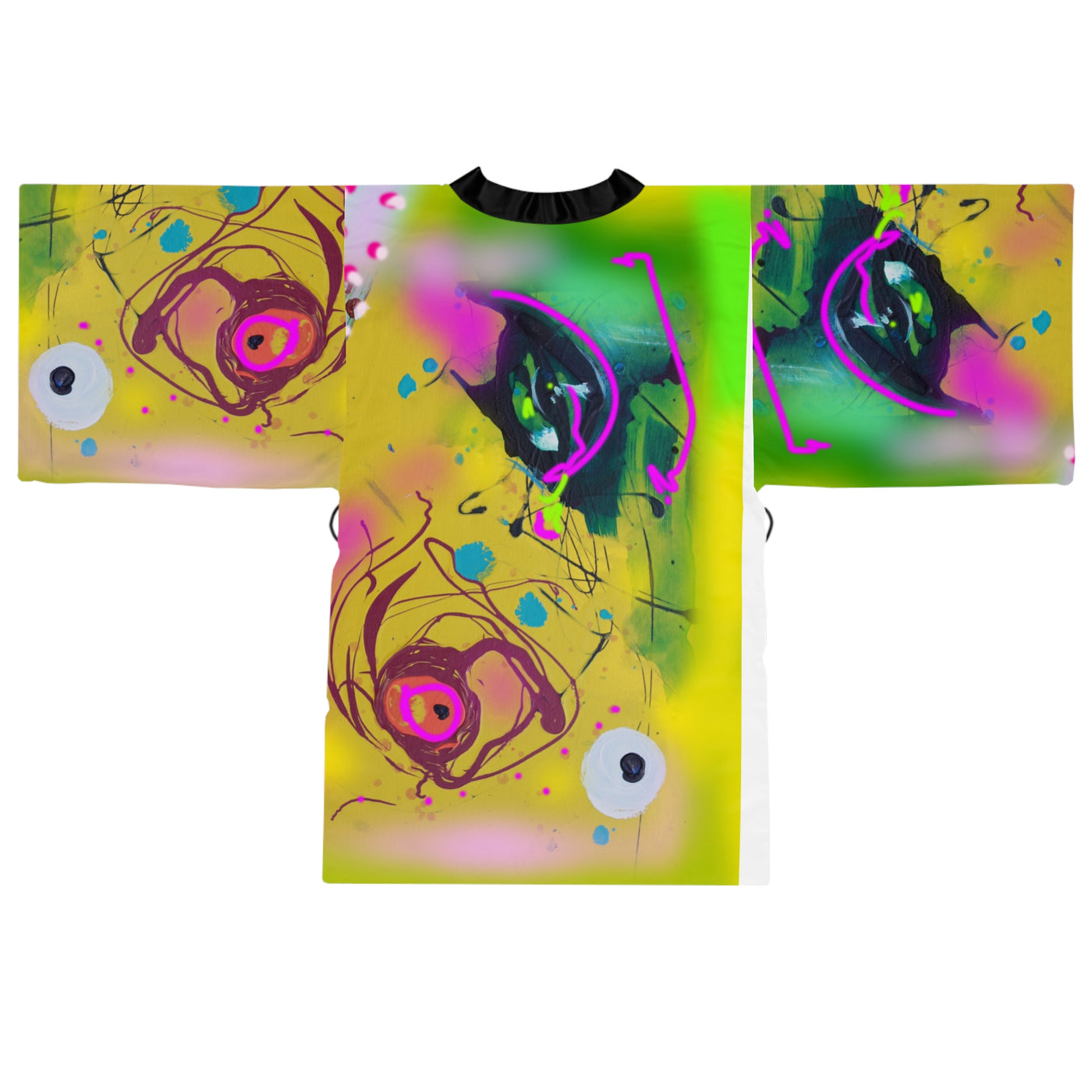 Vibrant Artistic Long Sleeve Kimono Robe - Colorful Abstract Design for Relaxation & Style