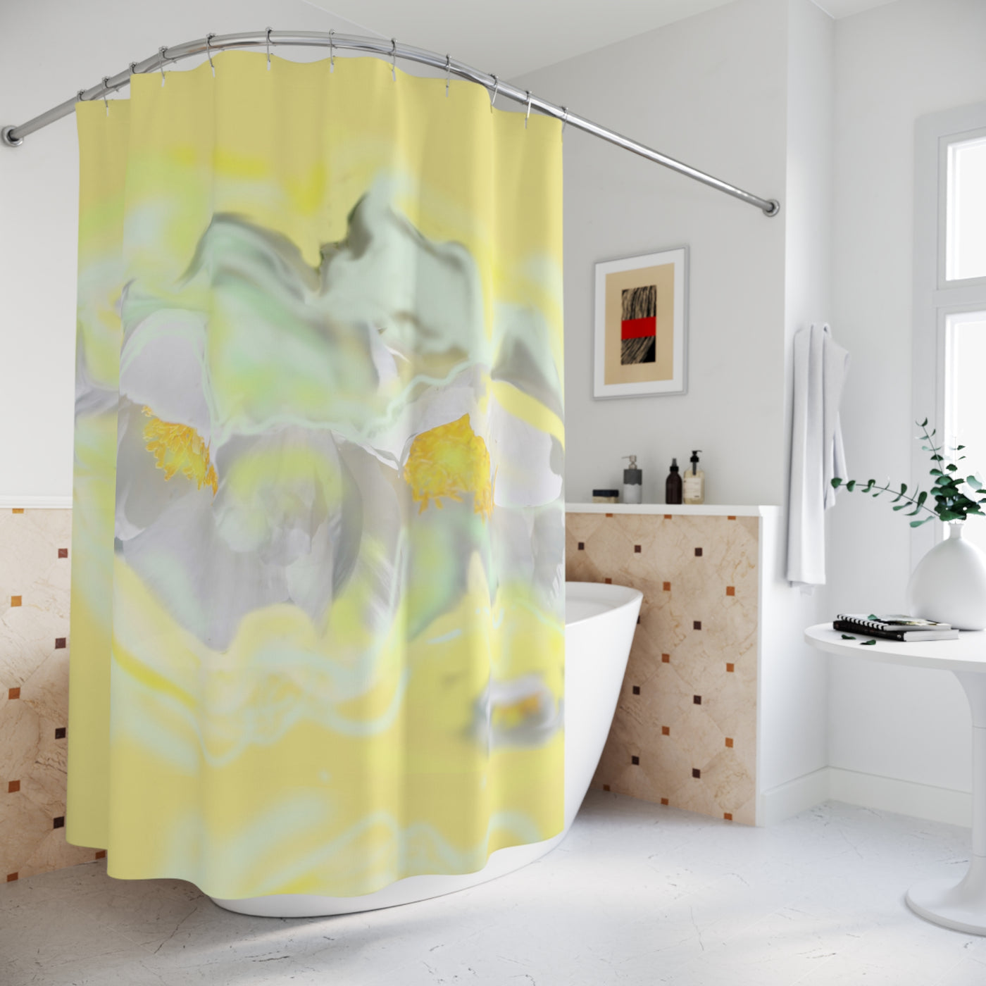 Soft Floral Shower Curtain - Yellow Floral Design for Bright Bathrooms