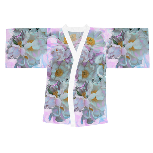 Langärmliger Kimono-Bademantel mit Blumenmuster – elegantes Blumendesign für Entspannung und Stil 