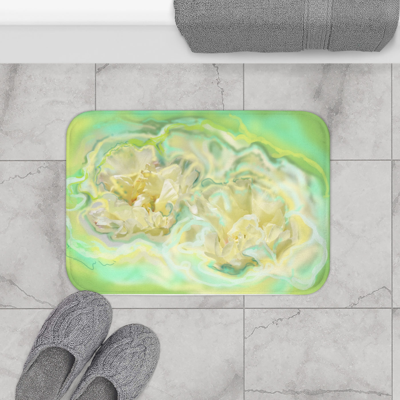 Stylish Green Floral Bath Mat – Modern Home Decor