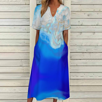 Short sleeved loose fitting dress with pockets