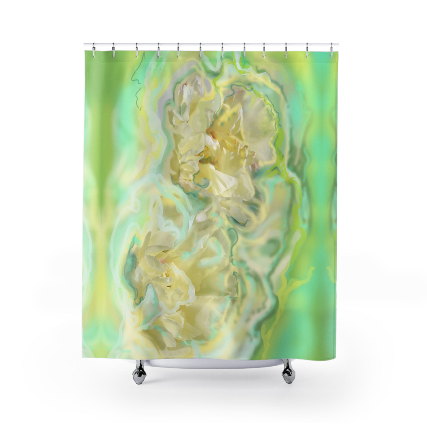 Abstract Floral Shower Curtain - Vibrant Green Design for Relaxing Bathrooms