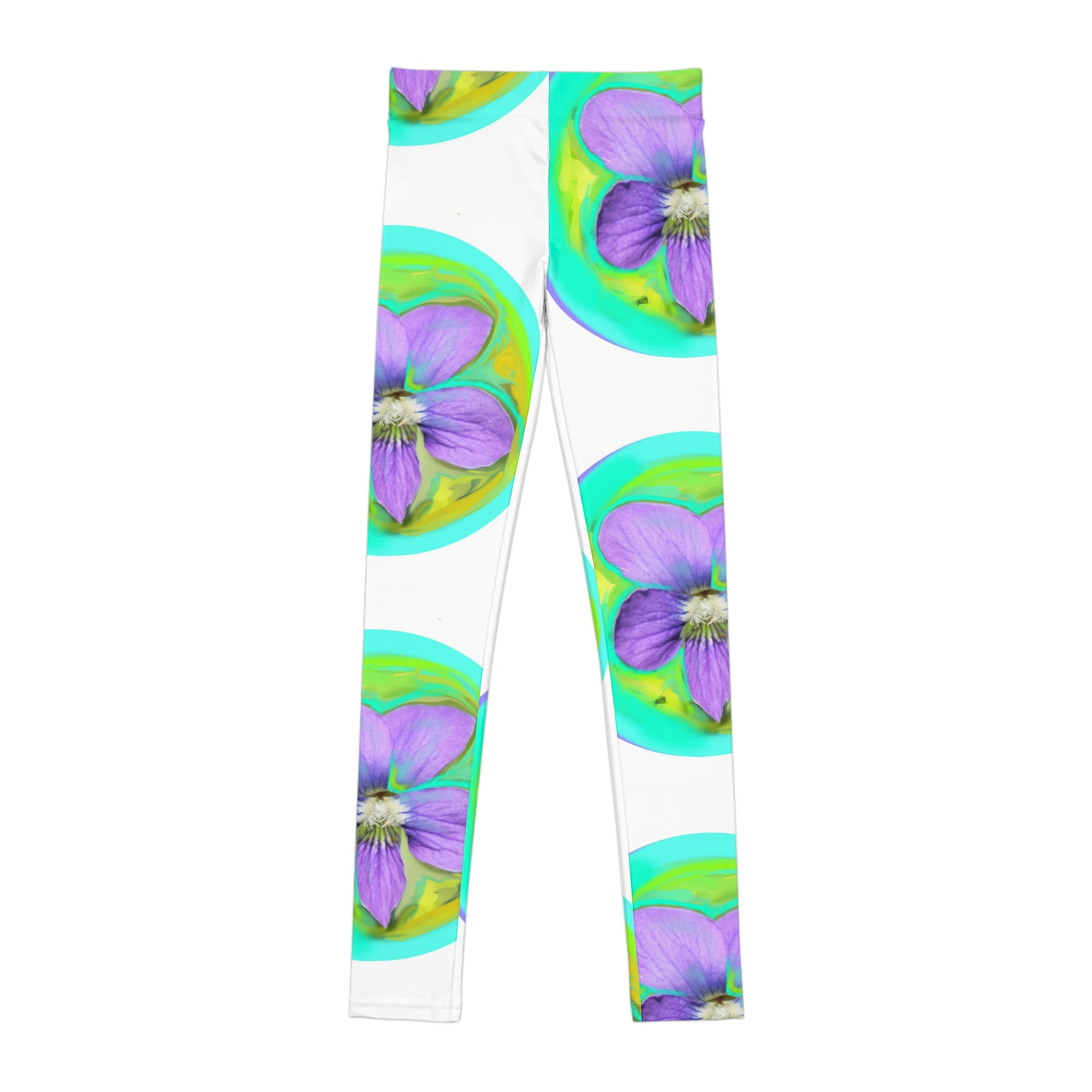 Floral Youth Leggings - Vibrant Violet Design for Active Kids